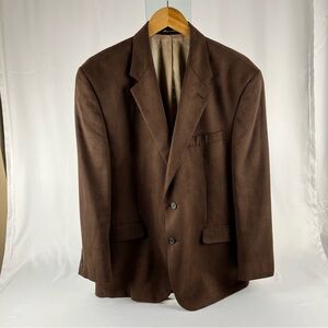 Chaps Mens 46R Sport Coat Jacket Faux Suede Brown Single Breasted Lined Blazer